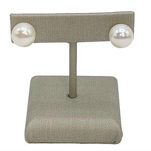 925S Sterling Silver White Cultured Freshwater Pearl Stud Earrings‎ 10mm Button